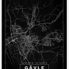 Karta - Gävle - Svart Canvastavla (30x40 cm)