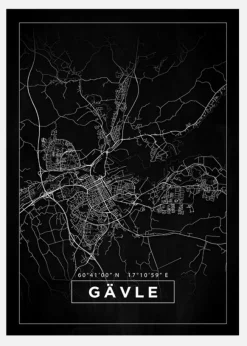 Karta - Gävle - Svart Canvastavla (30x40 cm)