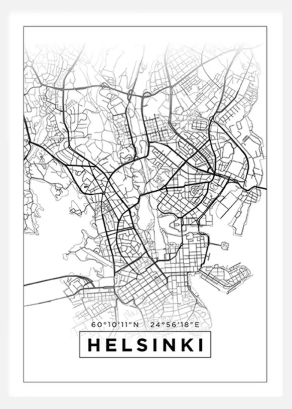 Karta - Helsinki - Vit Canvastavla (30x40 cm)