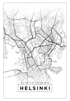 Karta - Helsinki - Vit Poster (21x29.7 cm (A4))