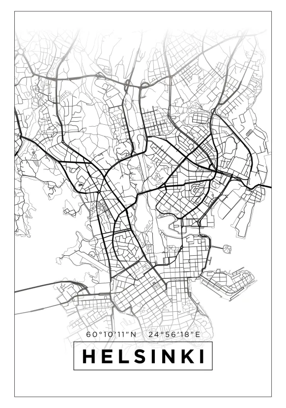 Karta - Helsinki - Vit Poster (21x29.7 cm (A4))