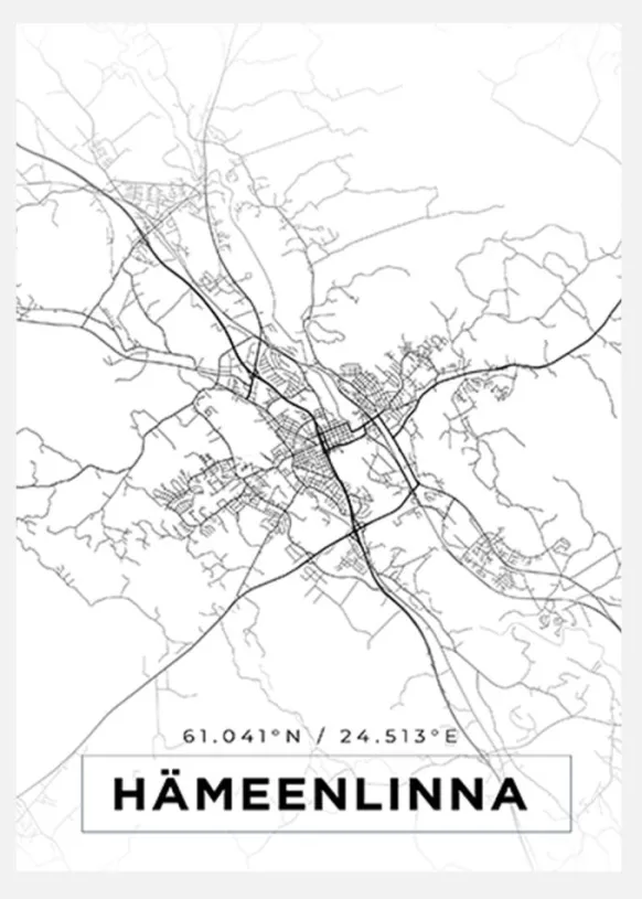 Karta - Hämeenlinna - Vit Canvastavla (30x40 cm)