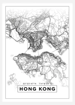 Karta - Hong Kong - Vit Canvastavla (30x40 cm)