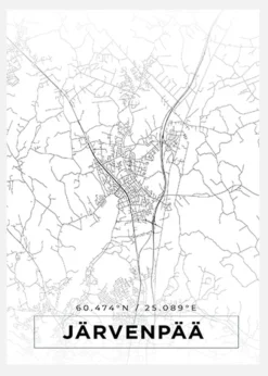 Karta - Järvenpää - Vit Canvastavla (30x40 cm)