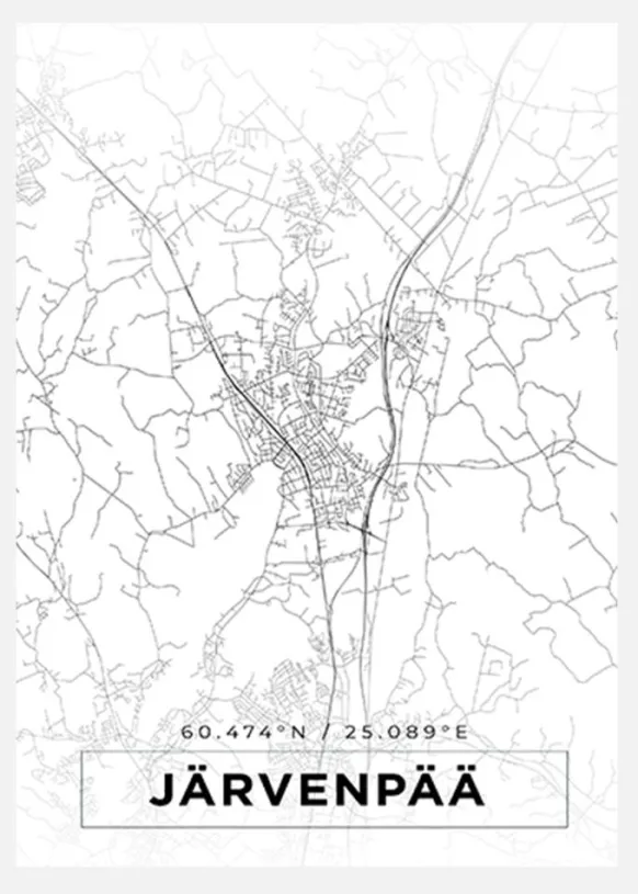 Karta - Järvenpää - Vit Canvastavla (30x40 cm)