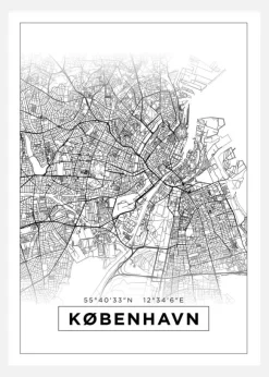 Karta - København - Vit Canvastavla (30x40 cm)