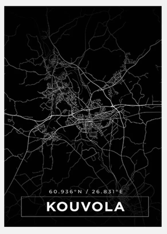 Karta - Kouvola - Svart Canvastavla (30x40 cm)