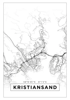 Karta - Kristiansand - Vit Poster (21x29.7 cm (A4))