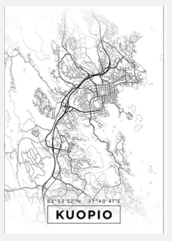 Karta - Kuopio - Vit Canvastavla (30x40 cm)