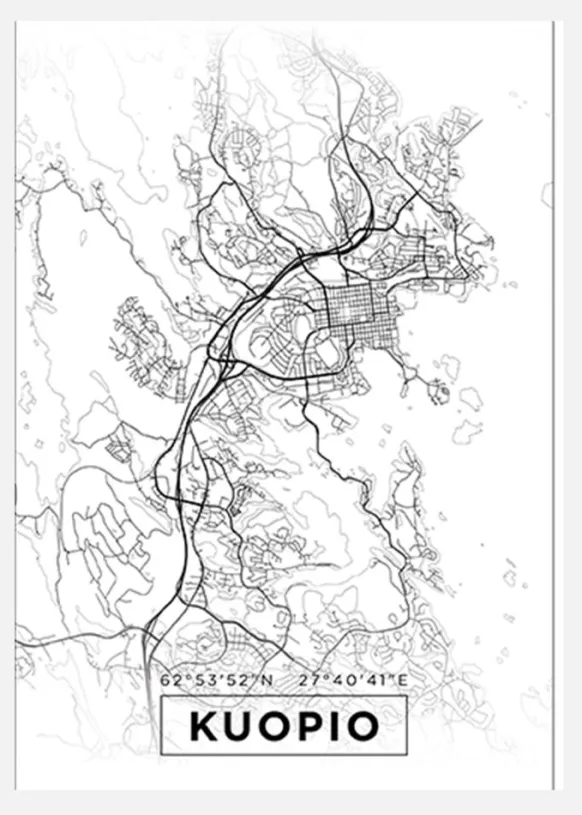 Karta - Kuopio - Vit Canvastavla (30x40 cm)