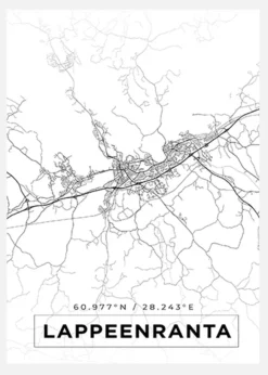 Karta - Lappeenranta - Vit Canvastavla (30x40 cm)