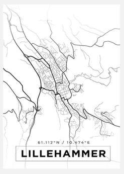 Karta - Lillehammer - Vit Canvastavla (30x40 cm)