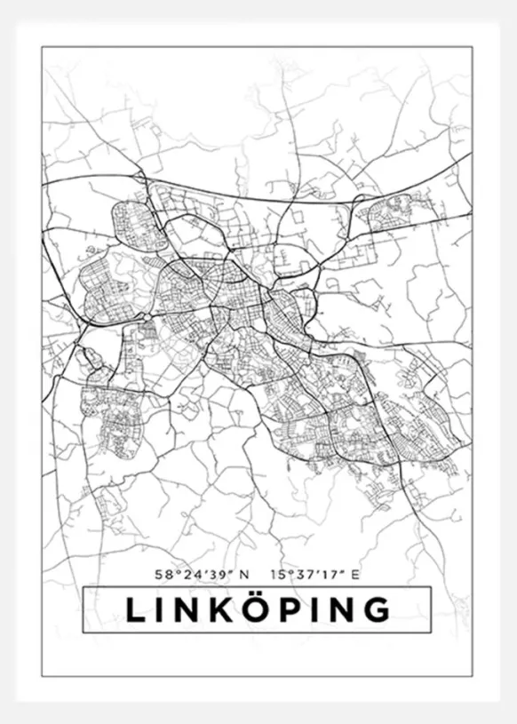 Karta - Linköping - Vit Canvastavla (30x40 cm)