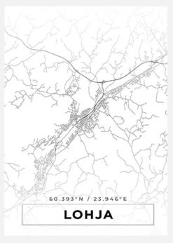 Karta - Lohja - Vit Canvastavla (30x40 cm)