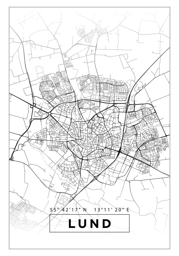 Karta - Lund - Vit Poster (21x29.7 cm (A4))