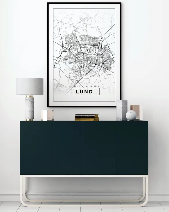 Karta - Lund - Vit Poster (21x29.7 cm (A4))