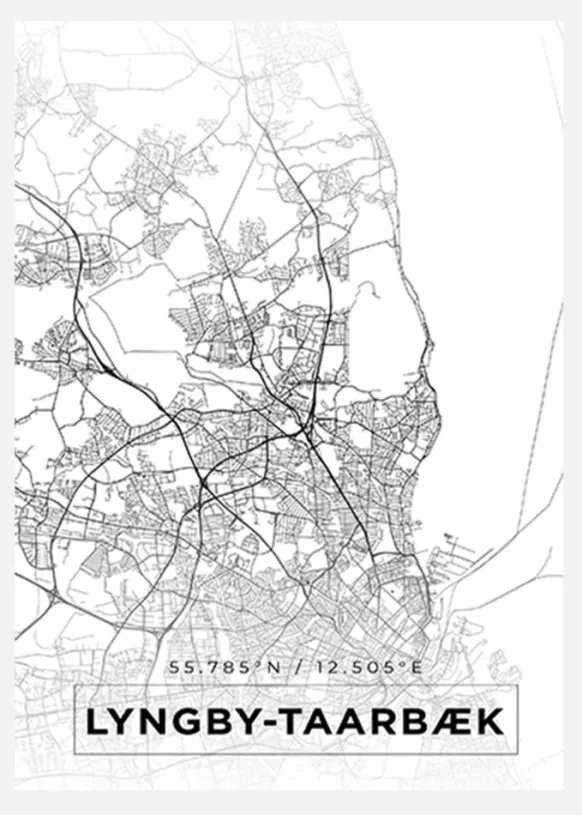 Karta - Lyngby-taarbæk - Vit Canvastavla (30x40 cm)