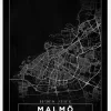 Karta - Malmö - Svart Canvastavla (30x40 cm)