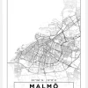 Karta - Malmö - Vit Canvastavla (30x40 cm)
