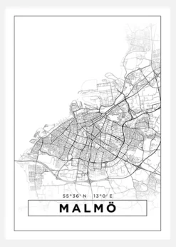 Karta - Malmö - Vit Canvastavla (30x40 cm)