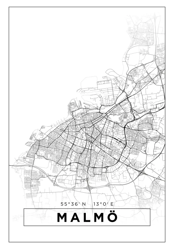 Karta - Malmö - Vit Poster (21x29.7 cm (A4))
