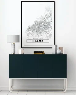 Karta - Malmö - Vit Poster (21x29.7 cm (A4))