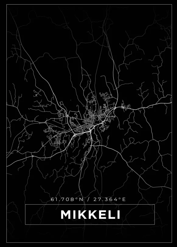 Karta - Mikkeli - Svart Poster (21x29.7 cm (A4))