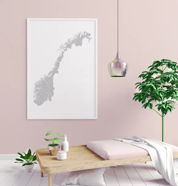 Karta - Norge - Grå Poster (21x29.7 cm (A4))