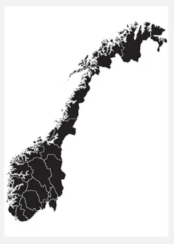 Karta - Norge - Svart Canvastavla (30x40 cm)