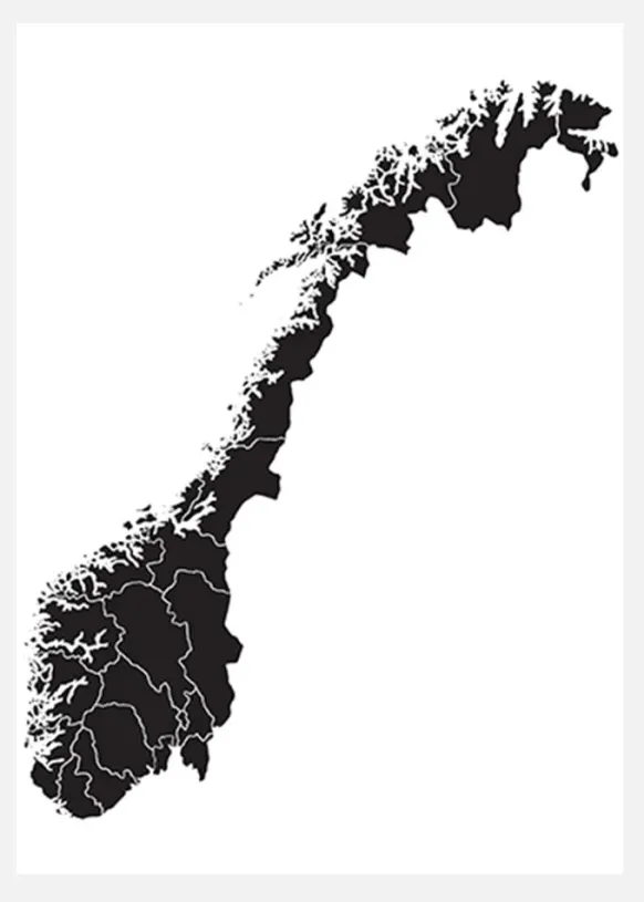 Karta - Norge - Svart Canvastavla (30x40 cm)