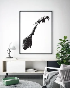 Karta - Norge - Svart Poster (21x29.7 cm (A4))