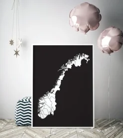 Karta - Norge - Vit Poster (21x29.7 cm (A4))