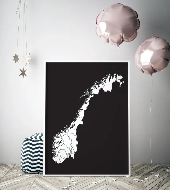 Karta - Norge - Vit Poster (21x29.7 cm (A4))