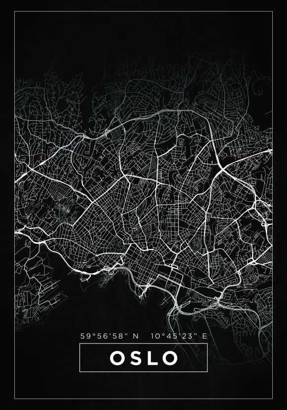 Karta - Oslo - Svart Poster (21x29.7 cm (A4))