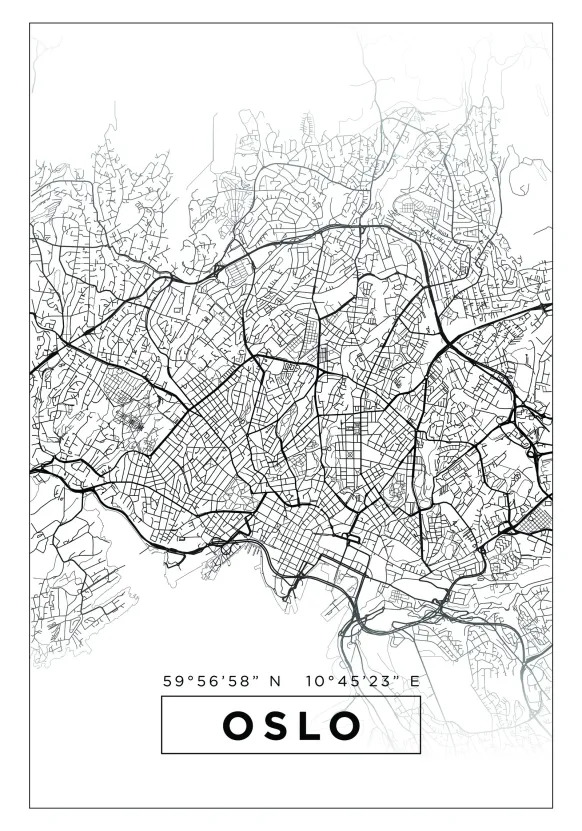 Karta - Oslo - Vit Poster (21x29.7 cm (A4))