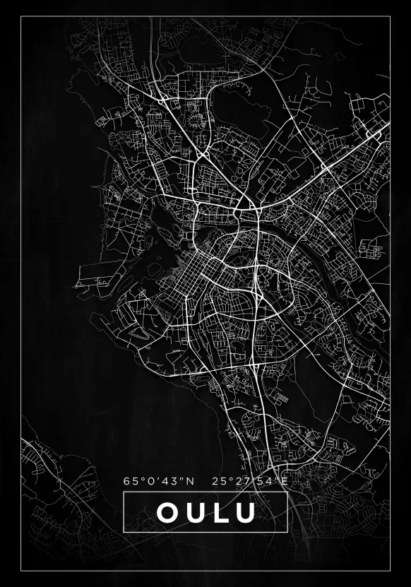 Karta - Oulu - Svart Poster (21x29.7 cm (A4))