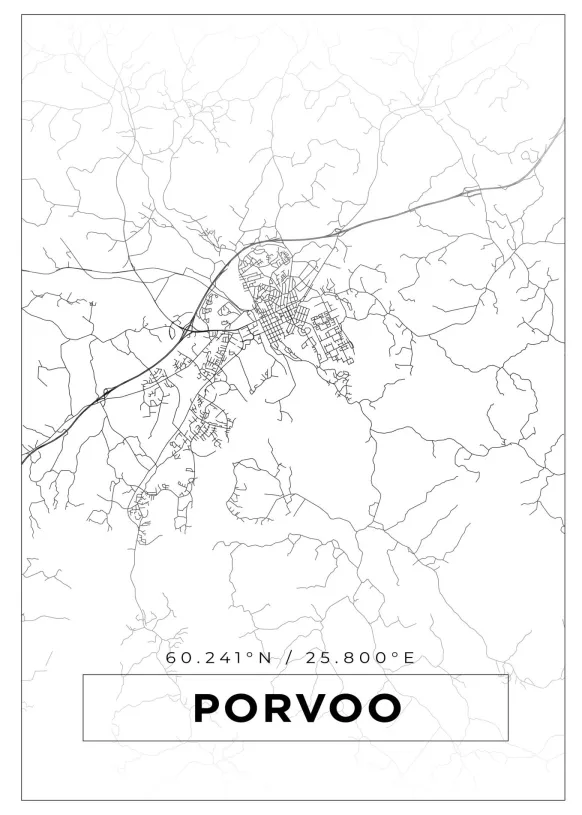 Karta - Porvoo - Vit Poster (21x29.7 cm (A4))