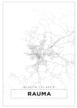 Karta - Rauma - Vit Poster (21x29.7 cm (A4))