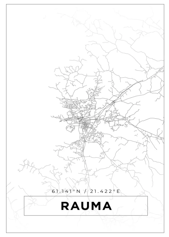 Karta - Rauma - Vit Poster (21x29.7 cm (A4))
