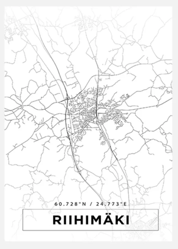 Karta - Riihimäki - Vit Canvastavla (30x40 cm)