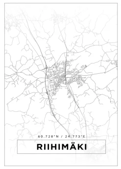 Karta - Riihimäki - Vit Poster (21x29.7 cm (A4))