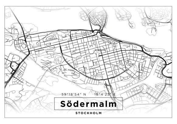Karta - Södermalm - Vit Poster (21x29.7 cm (A4))