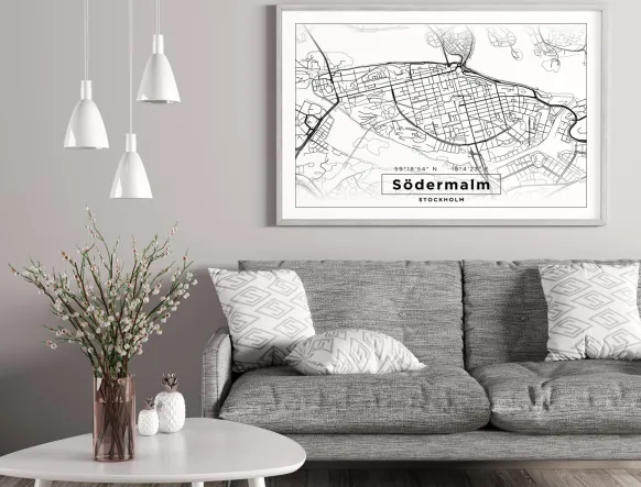 Karta - Södermalm - Vit Poster (21x29.7 cm (A4))