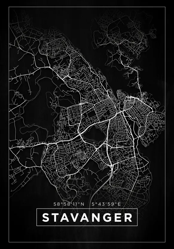 Karta - Stavanger - Svart Poster (21x29.7 cm (A4))
