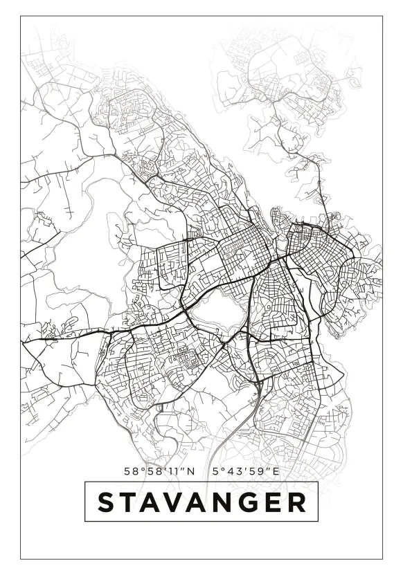 Karta - Stavanger - Vit Poster (21x29.7 cm (A4))
