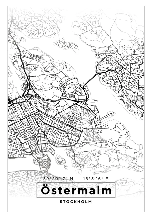 Karta - Östermalm - Vit Poster (21x29.7 cm (A4))