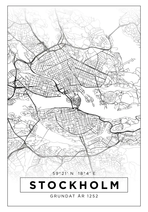 Karta - Stockholm - Vit Poster (21x29.7 cm (A4))