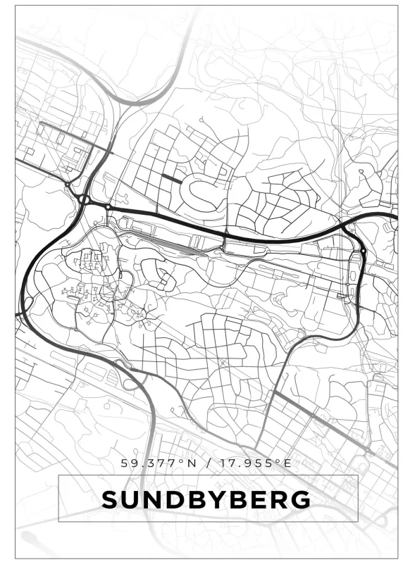 Karta - Sundbyberg - Vit Poster (21x29.7 cm (A4))