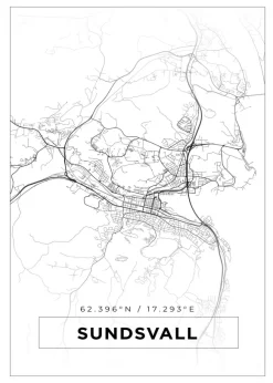 Karta - Sundsvall - Vit Poster (21x29.7 cm (A4))