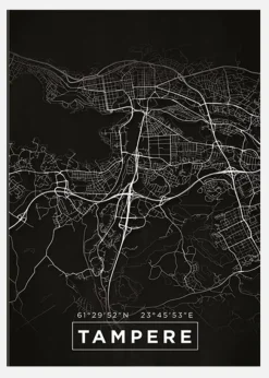 Karta - Tampere - Svart Canvastavla (30x40 cm)